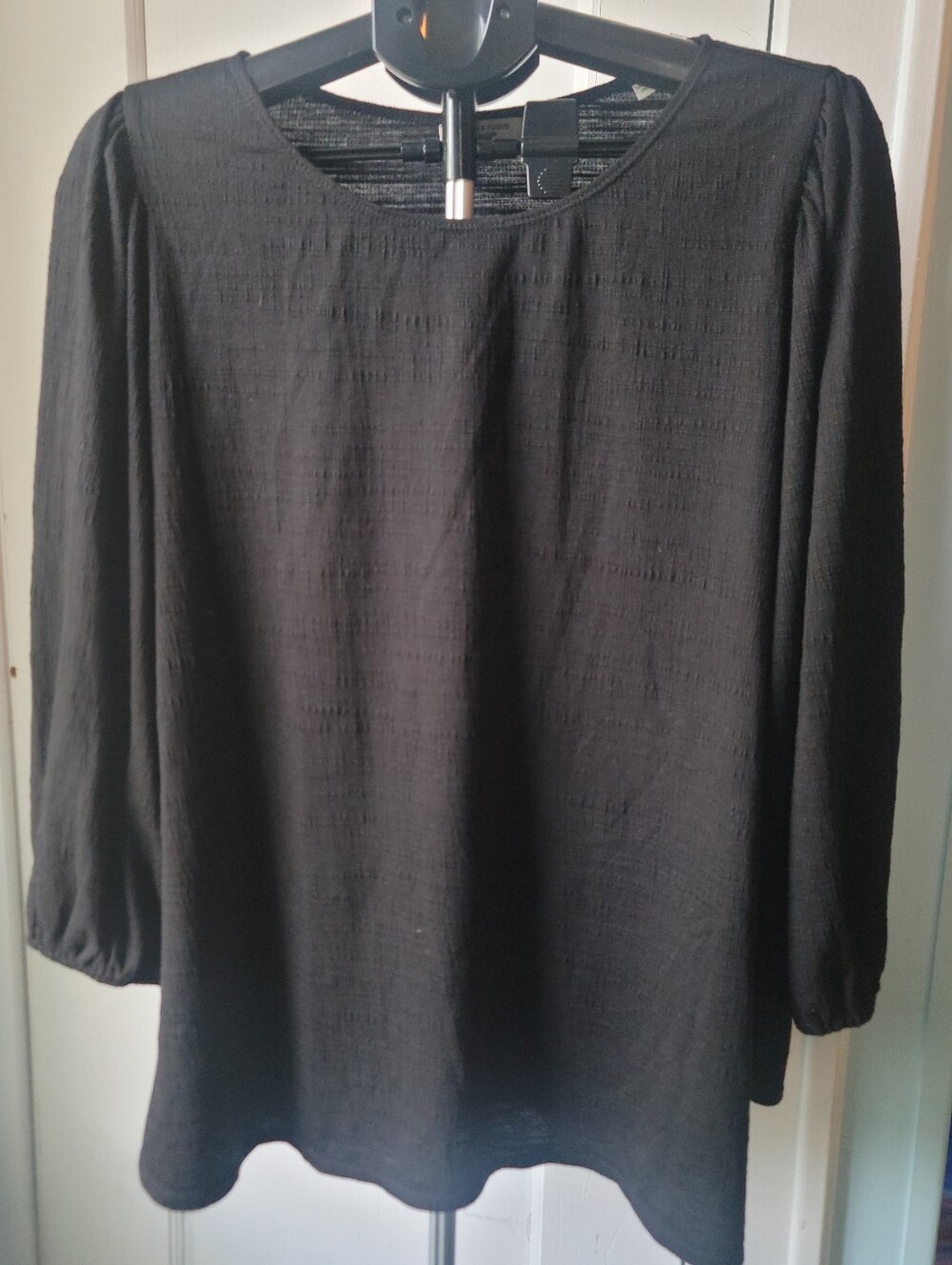 Max Studio London Black Textured Scoop-Neck 3/4 Sleeve Blouse 2X